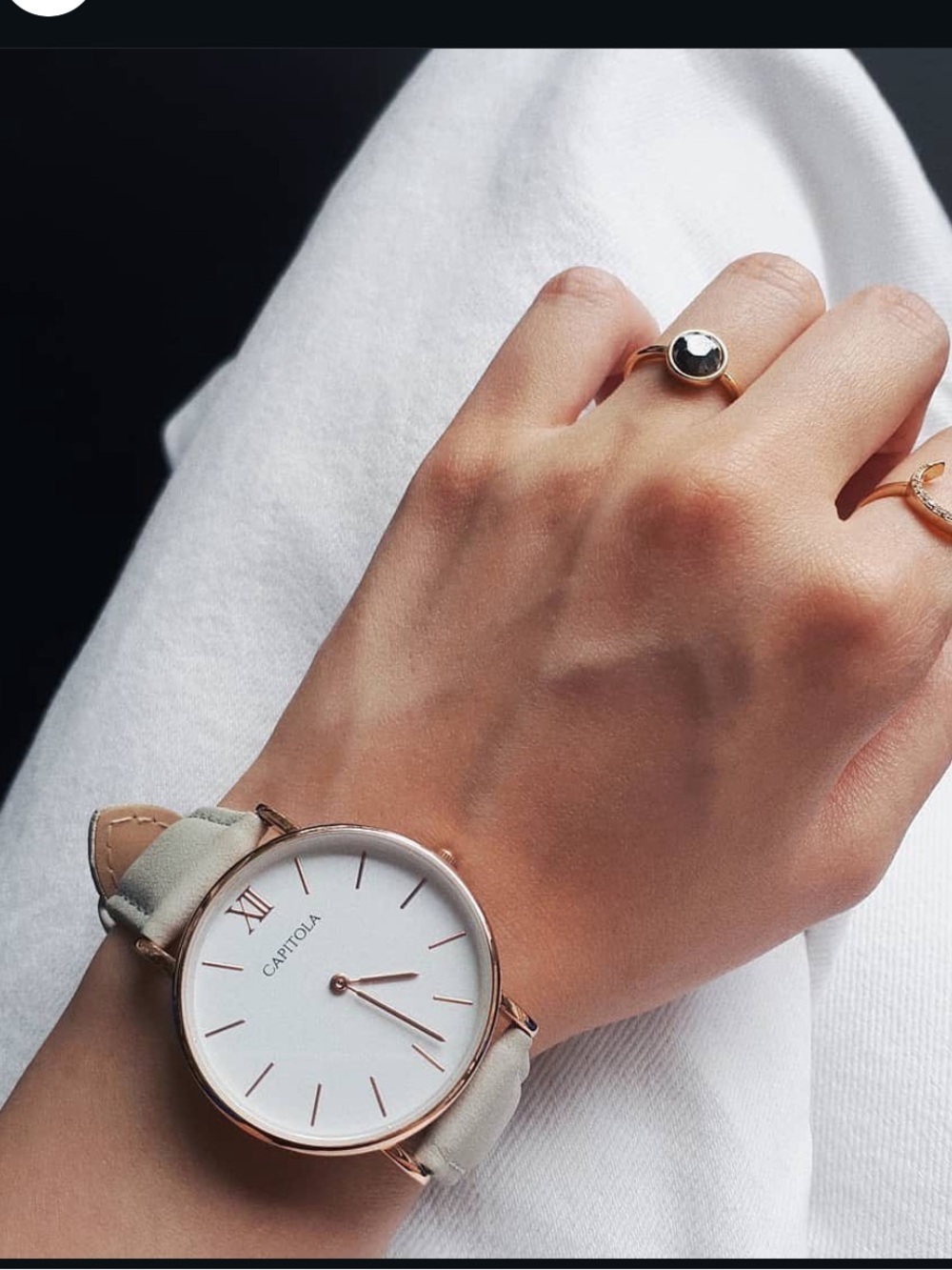 Capitola Minimalist Rose Gold Watch with Cream Leather Strap